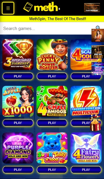 Methspin mobile game selection screen