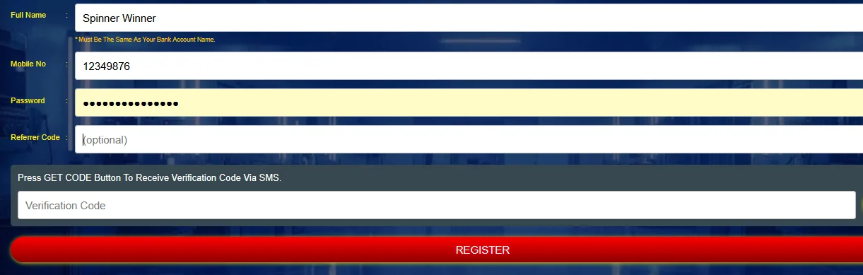 Methspin casino registration form